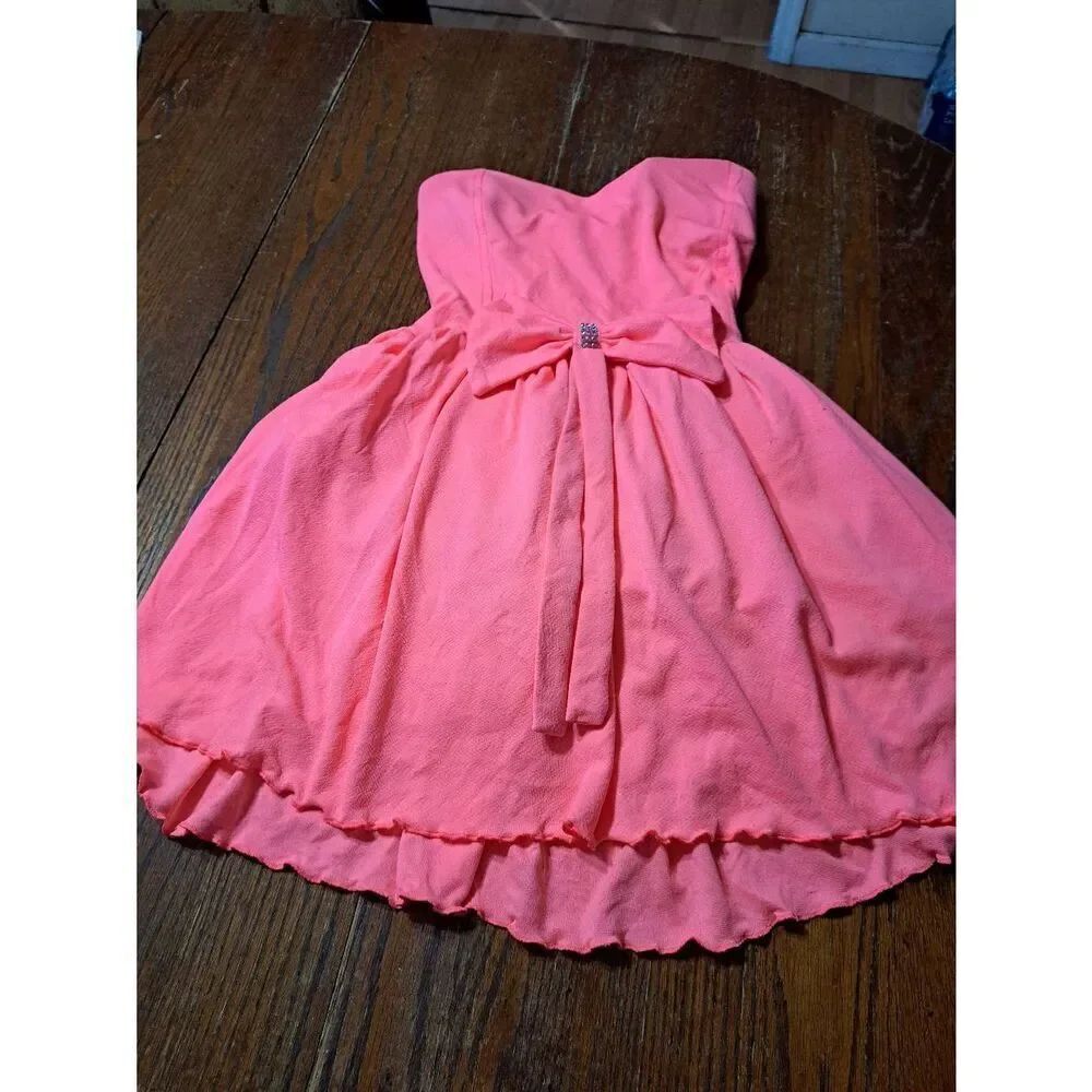 Sz 1 Tony Western Orange Pink Sleeveless Rhinestone Embellished Bow Mini Dress